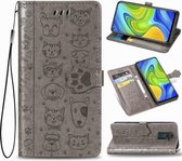 Voor Xiaomi Redmi 10X & Note 9 Mooie kat en hond reliëfpatroon Horizontale flip lederen tas, met houder & kaartsleuven & portemonnee & cartoon sluiting & lanyard (grijs)