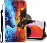 Voor Xiaomi Mi 10 5G Gekleurd tekeningpatroon Horizontale flip lederen tas met houder & kaartsleuven & portemonnee (Flame Wolf)