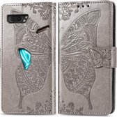 Voor Asus ROG Phone II 2 ZS660K Butterfly Love Flowers Embossing Horizontale Flip Leather Case met houder & kaartsleuven & portemonnee & Lanyard (grijs)