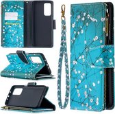 Voor Xiaomi Mi 10T / 10 Pro 5G Gekleurde Tekening Patroon Rits Horizontale Flip Leren Case met Houder & Kaartsleuven & Portemonnee (Pruimenbloesem)