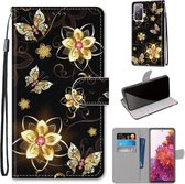 Voor Samsung Galaxy S20 FE 5G Gekleurde tekening Cross Texture Horizontale Flip PU lederen tas met houder & kaartsleuven & portemonnee & lanyard (Gold Diamond Butterfly)