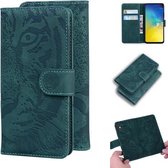 Voor Samsung Galaxy S10e Tiger Embossing Pattern Horizontale Flip lederen tas met houder & kaartsleuven & portemonnee (groen)