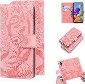 Voor Samsung Galaxy A21s Tiger Embossing Pattern Horizontale Flip lederen tas met houder & kaartsleuven & portemonnee (roze)