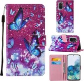 Voor Samsung Galaxy S20 + Cross Texture Painting Pattern Horizontale Flip lederen tas met houder & kaartsleuven & portemonnee & lanyard (paarse vlinder)
