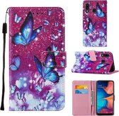 Voor Samsung Galaxy A20 / A30 Cross Texture Painting Pattern Horizontale Flip lederen tas met houder & kaartsleuven & portemonnee & lanyard (paarse vlinder)