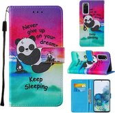 Voor Samsung Galaxy S20 Cross Textuur Schilderen Patroon Horizontale Flip Leren Case met Houder & Kaartsleuven & Portemonnee & Lanyard (Slapende Panda)