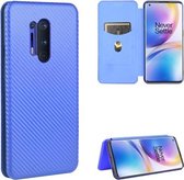 Voor OnePlus 8 Pro Carbon Fiber Texture Magnetische Horizontale Flip TPU + PC + PU Leather Case met Card Slot (Blue)