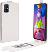 Voor Samsung Galaxy M51 (zijvingerafdruk) R64 textuur enkele verticale flip lederen beschermhoes met kaartsleuven en fotolijst (wit)