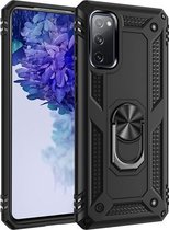 Voor Samsung Galaxy S20 FE 5G schokbestendige TPU + pc-beschermhoes met 360 graden roterende houder (zwart)