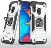 Voor Samsung Galaxy A20 / A30 magnetisch pantser schokbestendig TPU + pc-hoesje met metalen ringhouder (zilver)