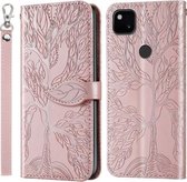 Voor Google Pixel 4a Life of Tree Embossing Pattern Horizontale flip lederen tas met houder & kaartsleuf & portemonnee & fotolijst & lanyard (roségoud)