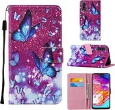 Voor Samsung Galaxy A70 / A70s Cross Texture Painting Pattern Horizontale Flip lederen tas met houder & kaartsleuven & portemonnee & lanyard (paarse vlinder)