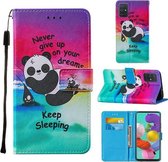 Voor Samsung Galaxy A51 Cross Texture Painting Pattern Horizontale Flip Leather Case met Houder & Kaartsleuven & Portemonnee & Lanyard (Sleeping Panda)