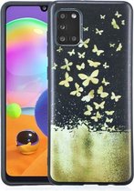 Voor Samsung Galaxy A31 Painted Pattern Soft TPU Case (Gold Butterflies)