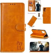 Voor Samsung Galaxy A71 5G Reliëf Gelukkig Kat Patroon Horizontale Flip Leren Case met Houder & Kaartsleuven & Portemonnee & Fotolijst (Geel)