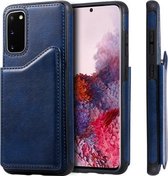 Voor Galaxy S20 kalfs textuur horizontaal flip lederen tas met houder & kaartsleuven & frame (blauw)