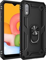 Voor Galaxy A01 US-versie Schokbestendige TPU + pc-beschermhoes met 360 graden roterende houder (zwart)