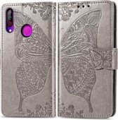 Butterfly Love Flowers Embossing Horizontale Flip Leather Case voor LG W30, met houder & kaartsleuven & portemonnee & lanyard (grijs)