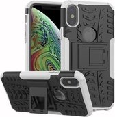 Bandentextuur TPU + pc schokbestendig hoesje voor iPhone X / XS, met houder (wit)