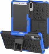 Tyre Texture TPU + PC schokbestendig hoesje voor Sony Xperia L3, met houder (blauw)