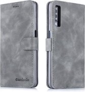 Voor Galaxy A7 (2018) Diaobaolee Pure Fresh Texture Horizontale Flip Leather Case, met houder & kaartsleuf & portemonnee & fotolijst (grijs)