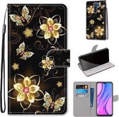Voor Xiaomi Redmi 9 Gekleurde Tekening Cross Textuur Horizontale Flip PU Lederen Case met Houder & Kaartsleuven & Portemonnee & Lanyard (Gouden Diamant Vlinder)