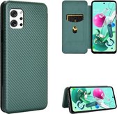 Voor LG Q92 5G koolstofvezel textuur magnetische horizontale flip TPU + pc + PU lederen tas met kaartsleuf (groen)