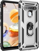 Voor LG K61 schokbestendige TPU + pc-beschermhoes met 360 graden roterende houder (zilver)