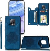 Voor Xiaomi Redmi 10X Pro 5G Mandala Reliëf PU + TPU Case met houder & kaartsleuven & fotolijst & riem (blauw)