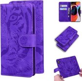 Voor Xiaomi Redmi Mi 10/10 Pro Tiger Embossing Pattern Horizontale Flip lederen tas met houder & kaartsleuven & portemonnee (paars)