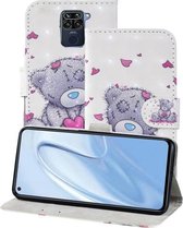 Voor Xiaomi Redmi Note 9 3D-schilderijpatroon Gekleurde tekening Horizontale flip PU-lederen hoes met houder & kaartsleuven & portemonnee & lanyard (Love Bear)