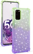 Voor Samsung Galaxy S20 5G gradiënt glitter poeder schokbestendig TPU beschermhoes (groen paars)