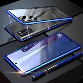 Voor Samsung Galaxy Note20 schokbestendig enkelzijdig gehard glas magnetische attractie met zwarte cameralens beschermhoes (blauw)