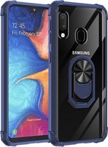 Voor Samsung Galaxy A20e schokbestendig transparant TPU + acryl beschermhoes met ringhouder (blauw)