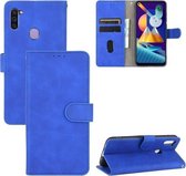 Voor Samsung Galaxy M11 Effen Kleur Huid Voel Magnetische Gesp Horizontale Flip Kalf Textuur PU Lederen Case met Houder & Kaartsleuven & Portemonnee (Blauw)