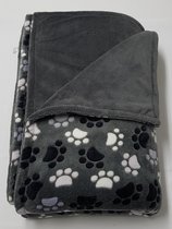 little feet - luxe plaid - deken - XXL - 150 x 225 cm - extra lang - donkergrijs wellness fleece - hondepoot - 2 LAGEN