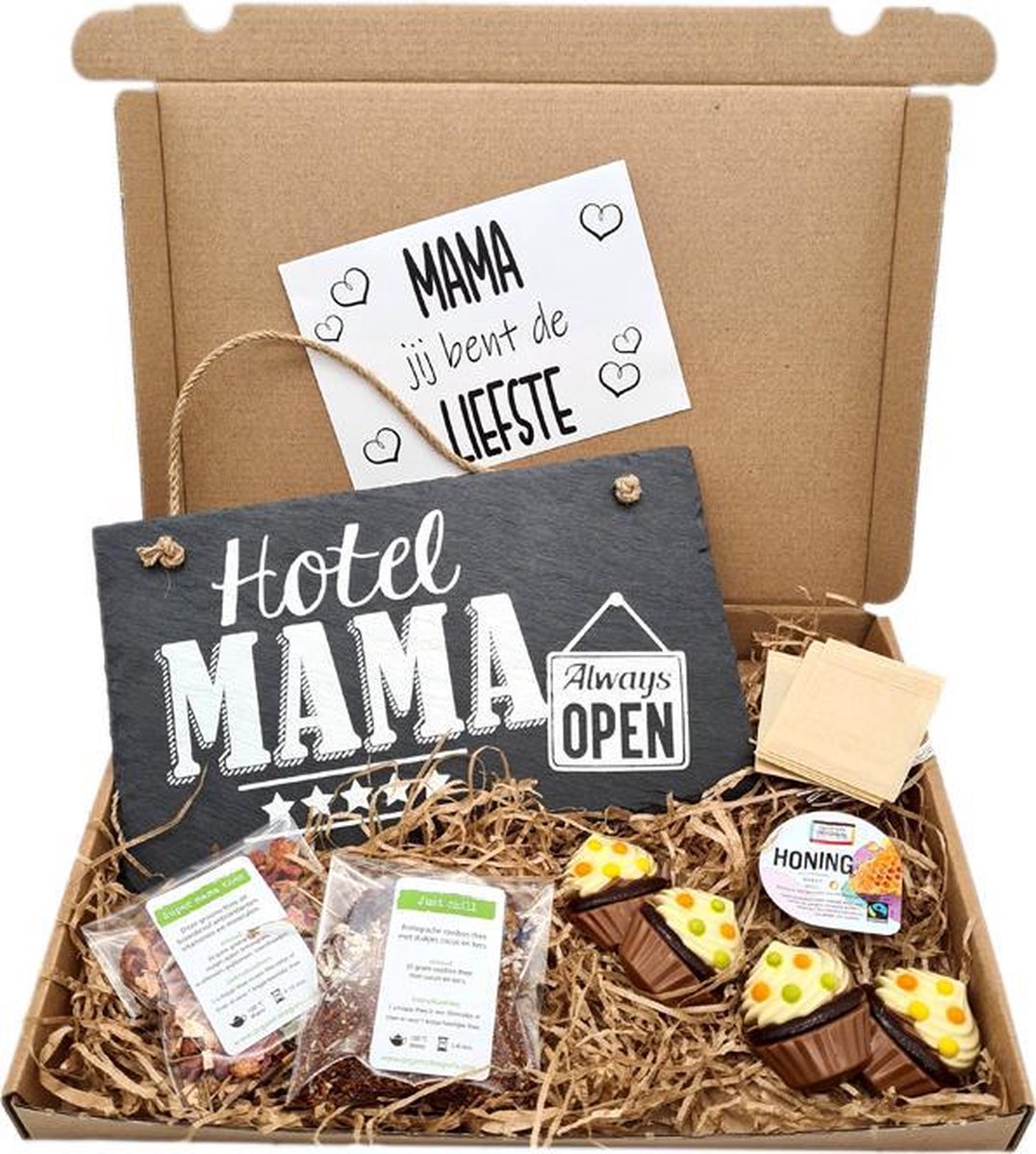 Selectiekader cabine Katholiek Moederdag |cadeau pakket | ''Hotel mama" | 9 mei |kado pakket | Gift set |  Thee |... | bol.com