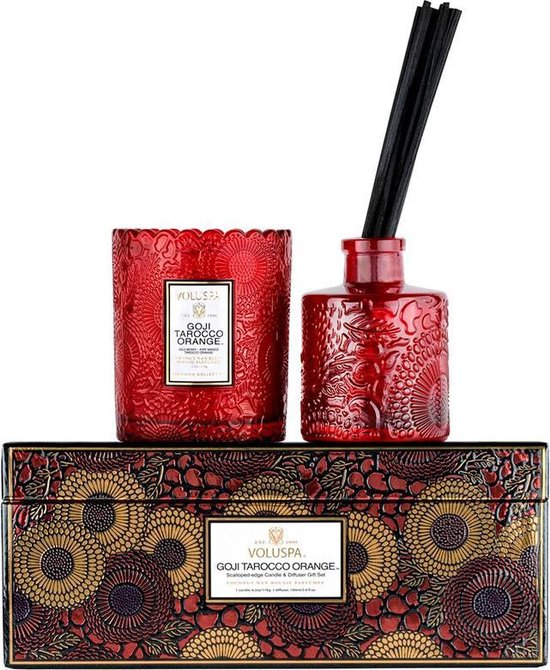 Voluspa Geurkaars Goji Tarocco Orange Scalloped Candle + Reed Diffuser Gift Set