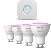 Philips Hue Starterspakket GU10 White and Color Ambiance - 4 Hue Lampen met Hue Bridge - Werkt met Alexa en Google Home