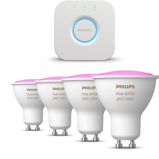 Philips Hue Starterspakket - 4 LED Lampen met Hue Bridge - White and Color  Ambiance - GU10 | bol.com