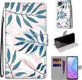 Voor ZTE Blade V2020 Smart Gekleurde Tekening Cross Textuur Horizontale Flip PU Lederen Case met Houder & Kaartsleuven & Portemonnee & Lanyard (Roze Groen Blad)