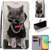 Voor ZTE Blade V10 Vita Gekleurde Tekening Cross Textuur Horizontale Flip PU Lederen Case met Houder & Kaartsleuven & Portemonnee & Lanyard (Gouden Ketting Grijze Kat)