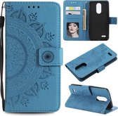 Voor LG K8 (2017) (EU-versie) Totem Flower Reliëf Horizontale Flip TPU + PU lederen tas met houder & kaartsleuven & portemonnee (blauw)