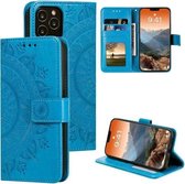 Totem Flower Reliëf Horizontale Flip TPU + PU lederen tas met houder & kaartsleuven & portemonnee voor iPhone 12 Pro Max (blauw)