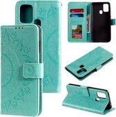 Voor Xiaomi Redmi 9C Totem Bloem Reliëf Horizontale Flip TPU + PU lederen tas met houder & kaartsleuven & portemonnee (groen)