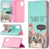 Voor Samsung Galaxy A41 Gekleurde Tekening Patroon Onzichtbare Magnetische Horizontale Flip PU Lederen Case met Houder & Kaartsleuven & Portemonnee (Kat)