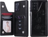 Vlinder reliëfpatroon schokbestendig beschermhoes met houder en kaartsleuven en fotolijst voor Samsung Galaxy Note20 (zwart)