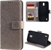 Voor Nokia 1.3 Totem Bloem Reliëf Horizontale Flip TPU + PU lederen tas met houder & kaartsleuven & portemonnee (grijs)