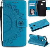 Voor Huawei P smart Totem Bloem Reliëf Horizontale Flip TPU + PU lederen tas met houder & kaartsleuven & portemonnee (blauw)