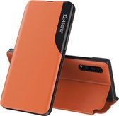 Voor Galaxy A70 / A70S zijdisplay magnetisch schokbestendig horizontaal flip lederen tas met houder (oranje)